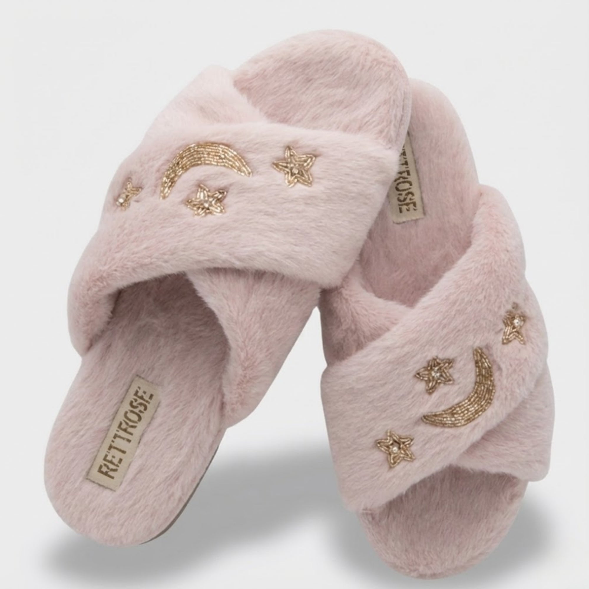 Isabel Dusky Pink Luxury Plush Diamanté Embellished Handmade Slipper