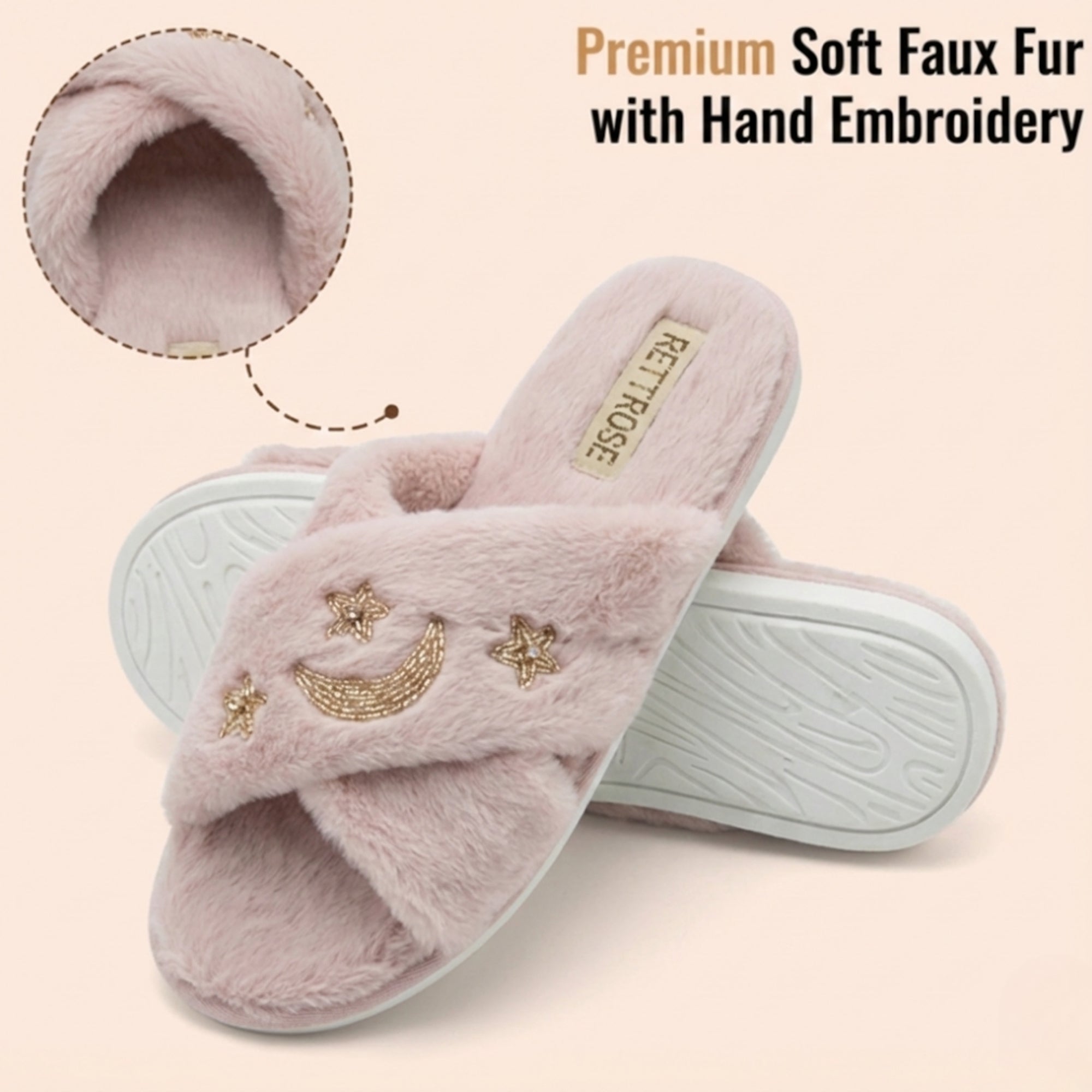 Isabel Dusky Pink Luxury Plush Diamanté Embellished Handmade Slipper