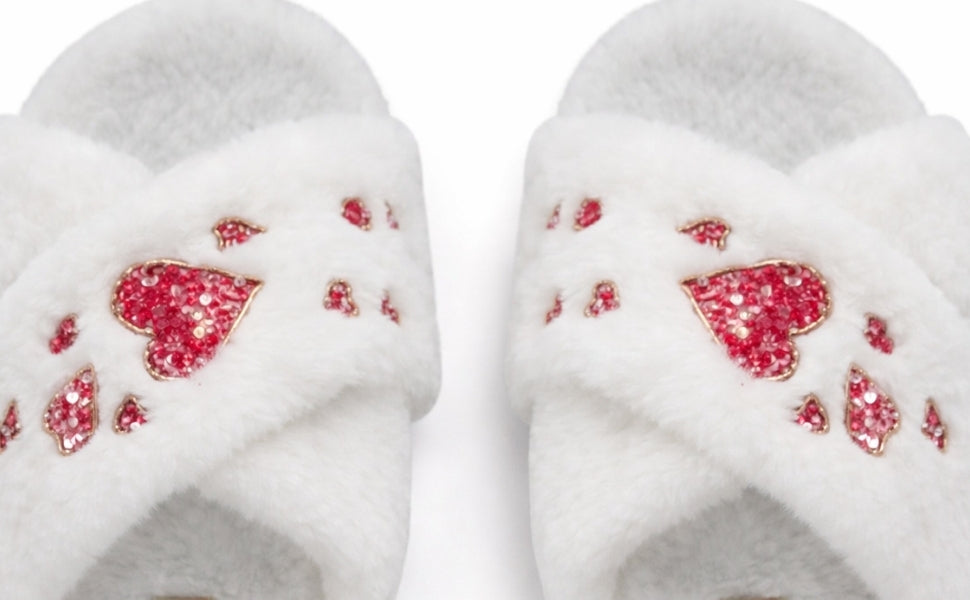 Kaylee Cream Luxury Plush Diamanté Embellished Handmade Slipper