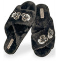 Katie Black Luxury Plush Diamanté Heart Embellished Handmade Slipper
