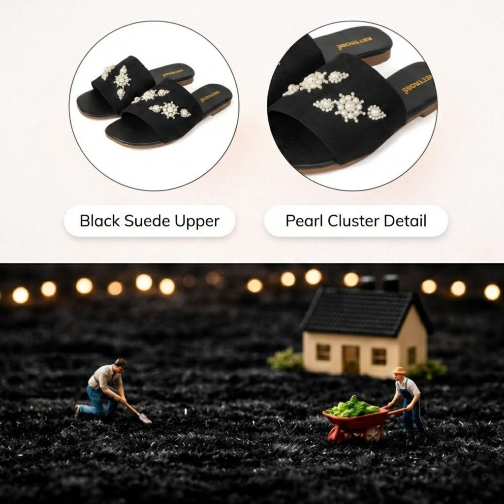 Annie Black Luxury Leather Comfortable hand made Diamanté Embellished Women’s Handmade Sliders