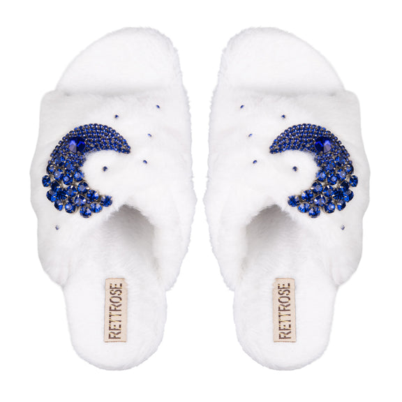 Alma White Luxury Faux Fur Comfortable Diamanté Embellished Women’s Handmade Slippers