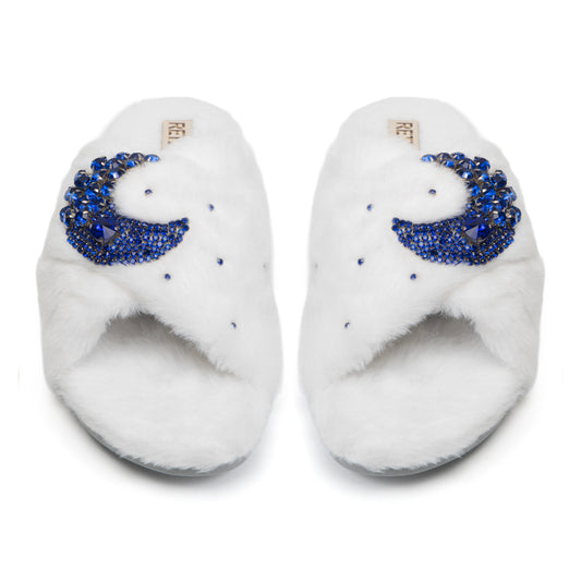 Alma White Luxury Faux Fur Comfortable Diamanté Embellished Women’s Handmade Slippers