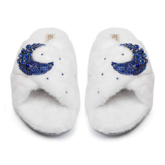 Alma White Luxury Faux Fur Comfortable Diamanté Embellished Women’s Handmade Slippers