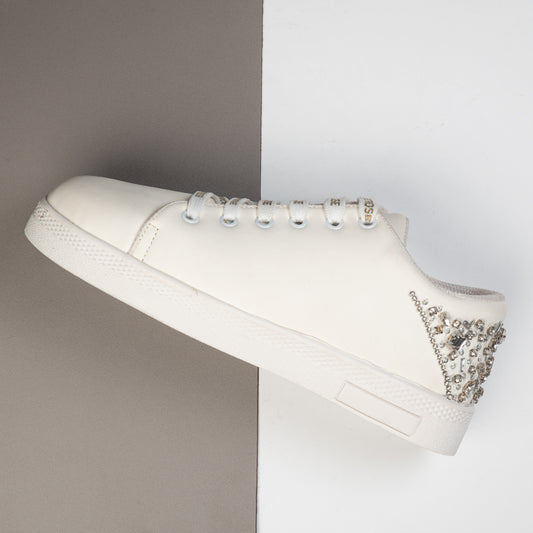 Lexi Luxury White Suede Handmade Embellished Tennis Shoe