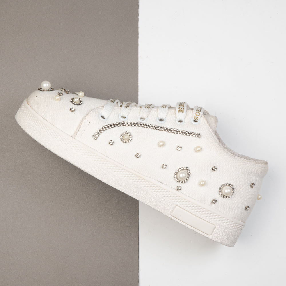 Nova Luxury White Suede Handmade Embellished Tennis Shoe
