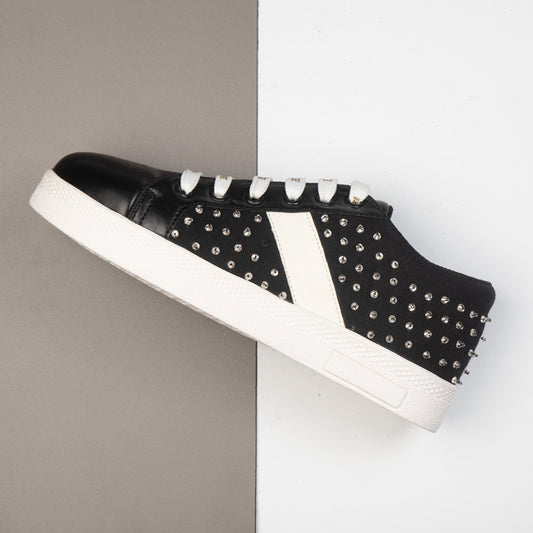 Teri Luxury Black Suede Handmade Embellished Tennis Shoe