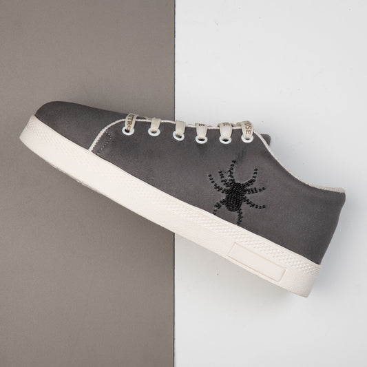 Cath Luxury Grey Suede Handmade Embellished Tennis Shoe