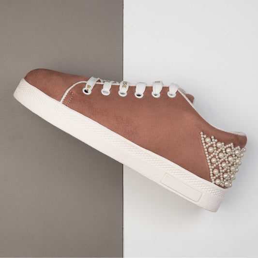 Elena Luxury Desert Storm Suede Handmade Embellished Tennis Shoe