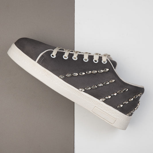 Ivy Luxury Grey Suede Handmade Embellished Tennis Shoe