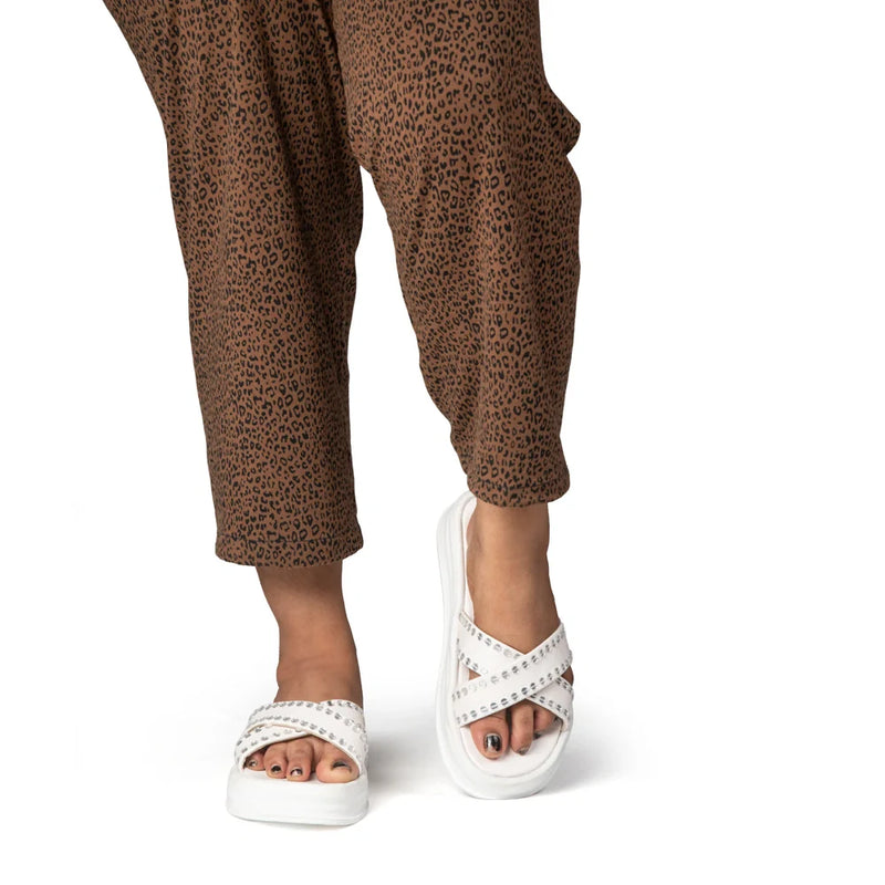 The Aurora White Luxury Cross Over Embellished Slides