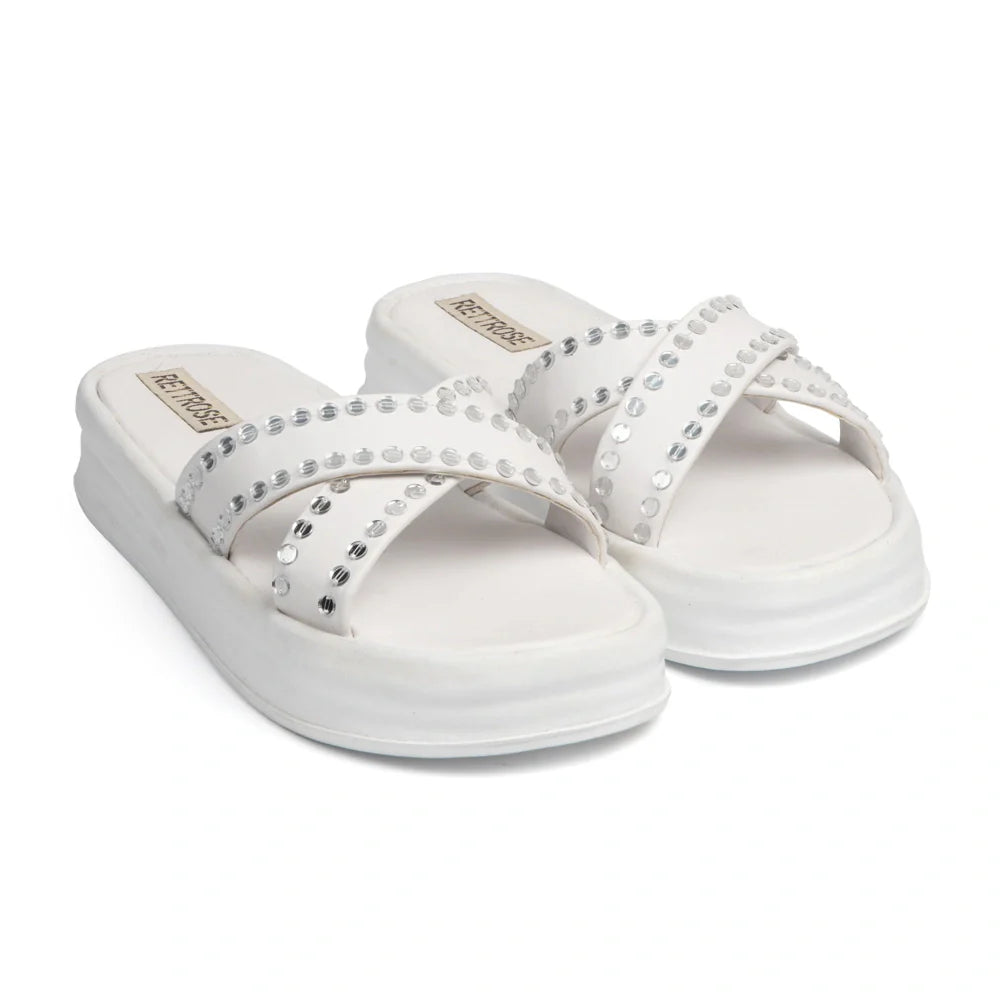 The Aurora White Luxury Cross Over Embellished Slides