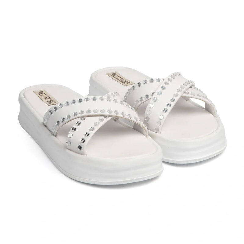 The Aurora White Luxury Cross Over Embellished Slides