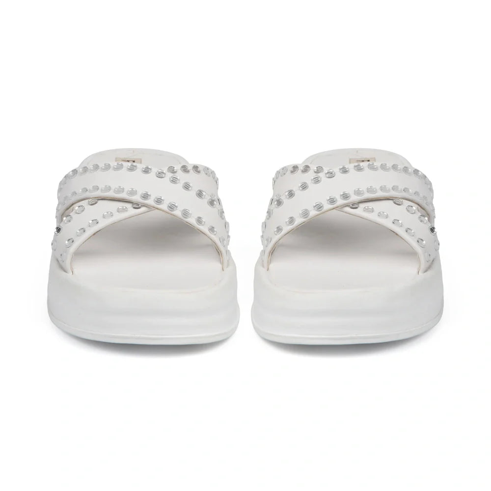 The Willow White Luxury Cross Over Embellished Slides