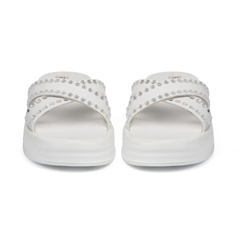 The Aurora White Luxury Cross Over Embellished Slides