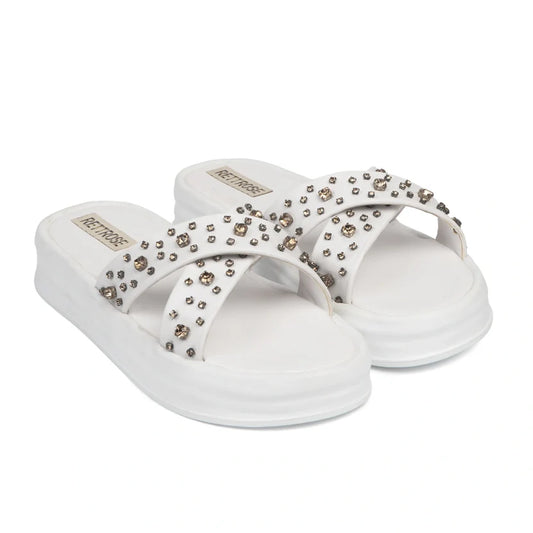 The Aurora White Luxury Cross Over Embellished Slides
