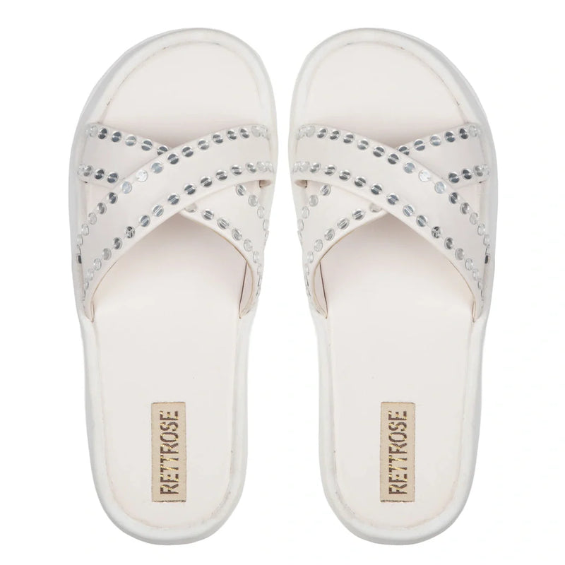 The Aurora White Luxury Cross Over Embellished Slides