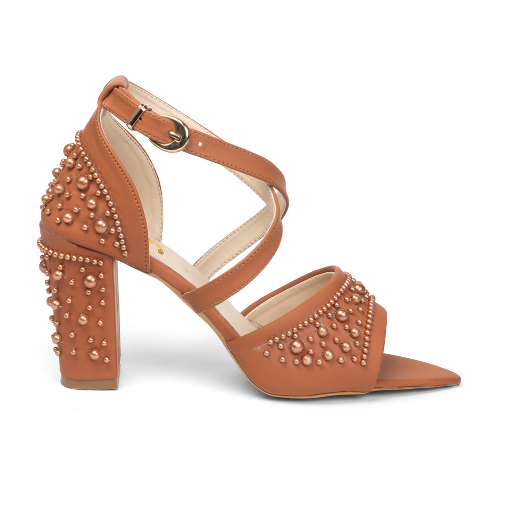 The Mocha Bloom Hand Embellished Luxury Heel