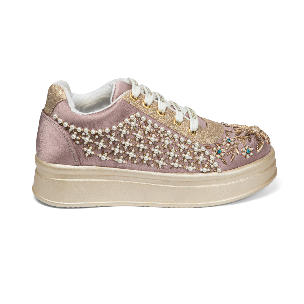 The Evangeline Luxury Pearl Meadow Embellished Trainer