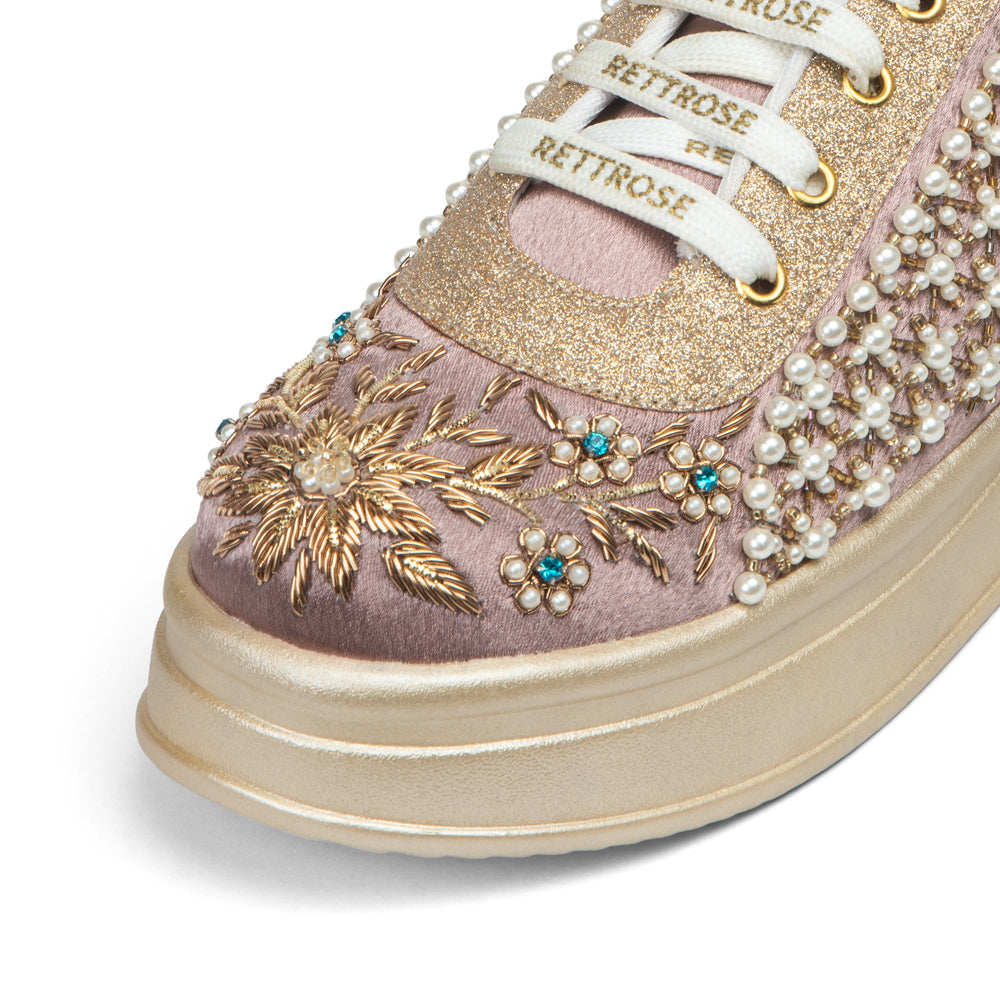 The Evangeline Luxury Pearl Meadow Embellished Trainer
