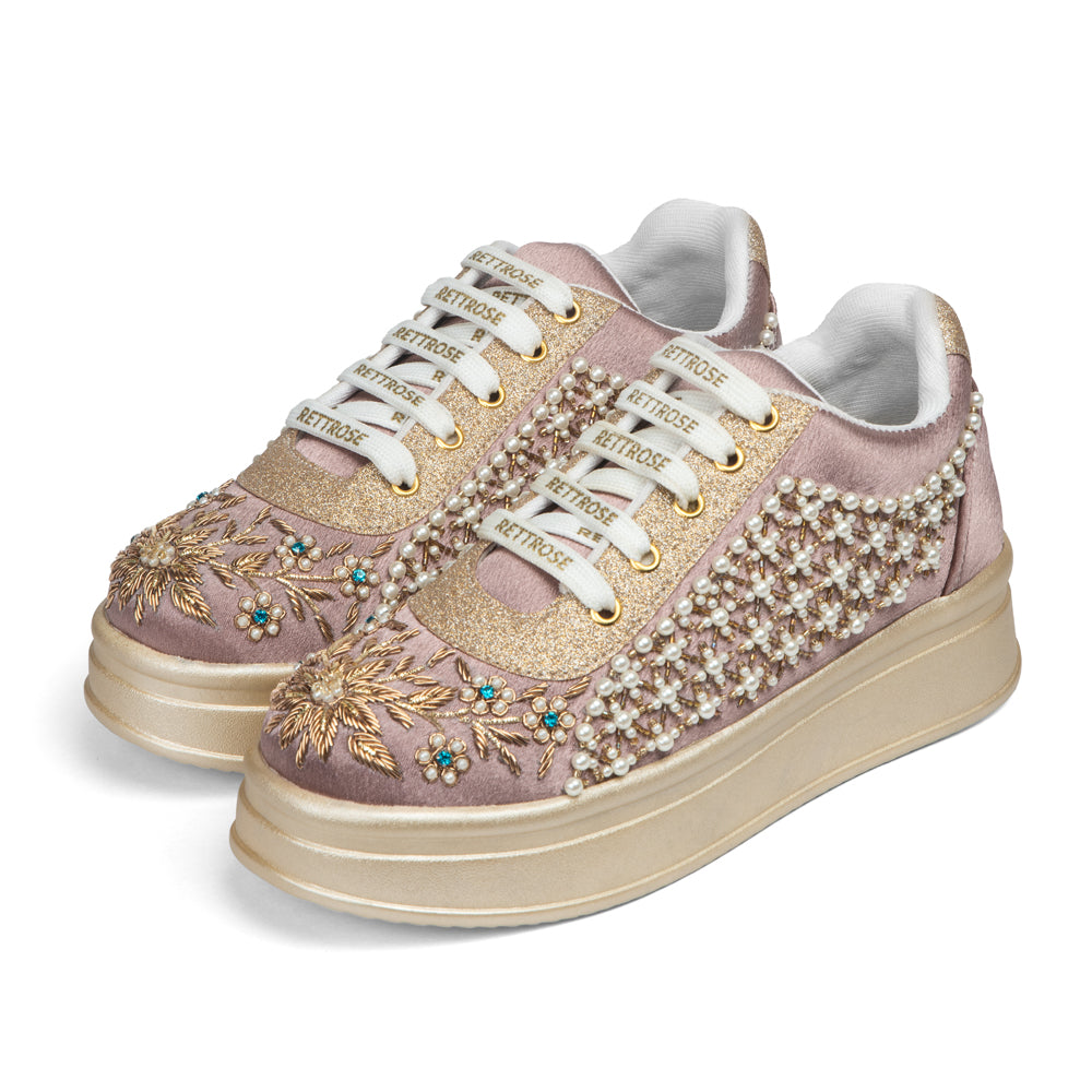 The Evangeline Luxury Pearl Meadow Embellished Trainer