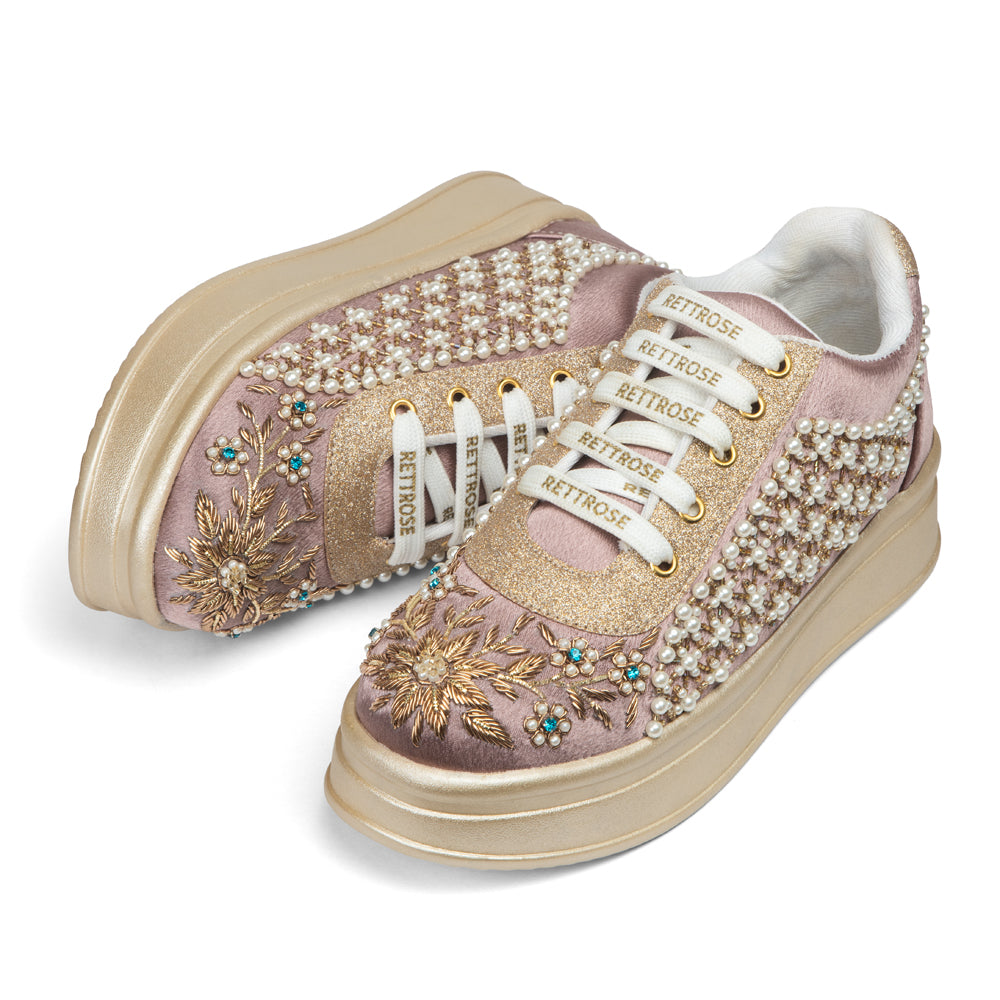 The Evangeline Luxury Pearl Meadow Embellished Trainer