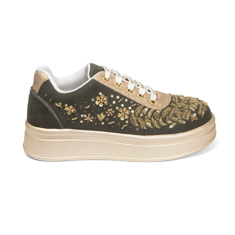 The Odette Luxury Golden Flora Embellished Trainer