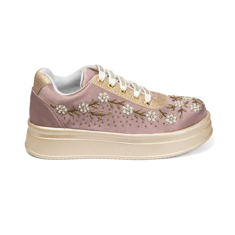 The Delphine Luxury Blush Bloom Embellished Trainer