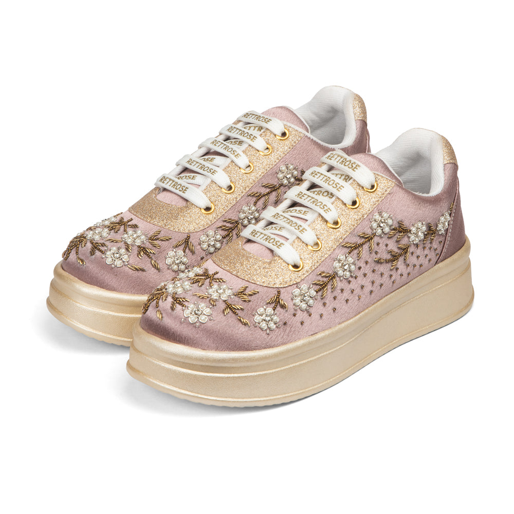 The Delphine Luxury Blush Bloom Embellished Trainer