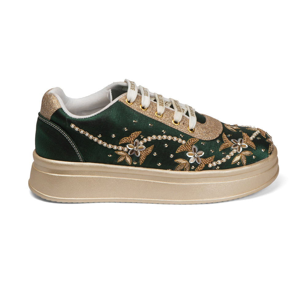 The Evelisse Luxury Green Orchid Embellished Trainer