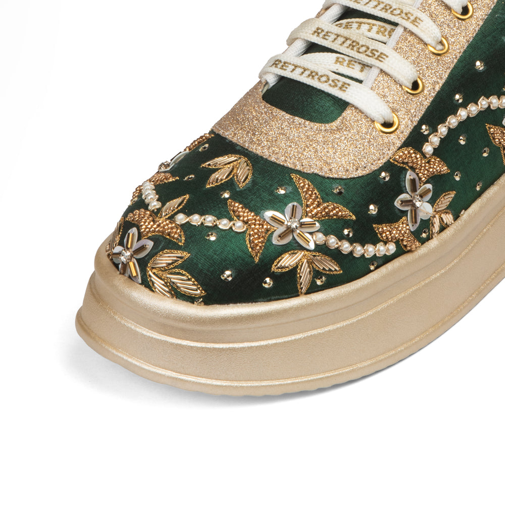The Evelisse Luxury Green Orchid Embellished Trainer