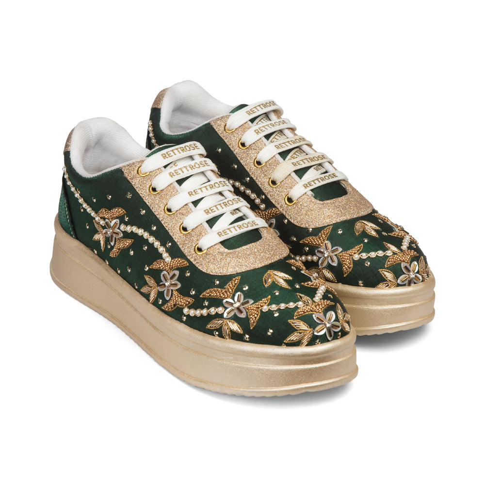 The Evelisse Luxury Green Orchid Embellished Trainer