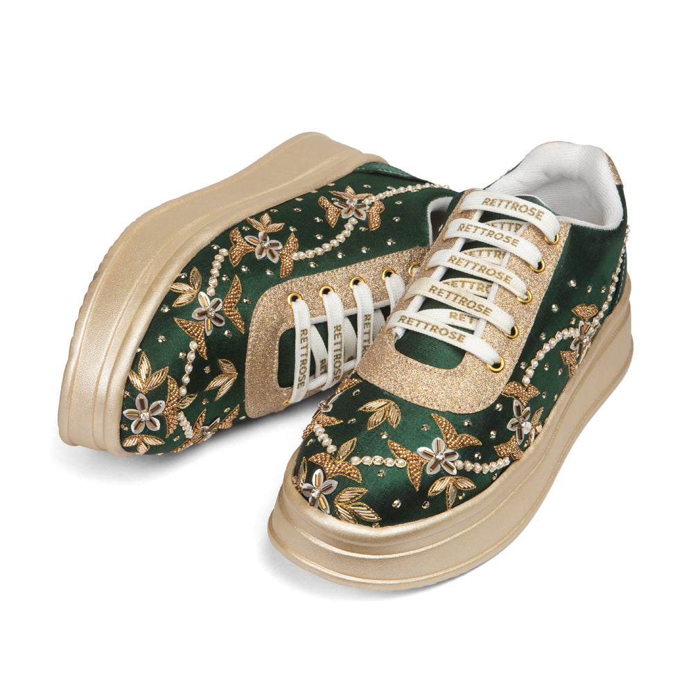 The Evelisse Luxury Green Orchid Embellished Trainer