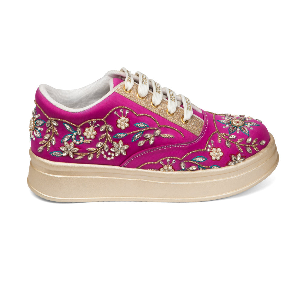 The Marcelline Luxury Magenta Floral Embellished Trainer