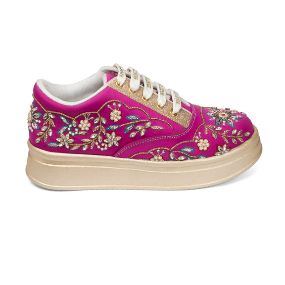 The Marcelline Luxury Magenta Floral Embellished Trainer