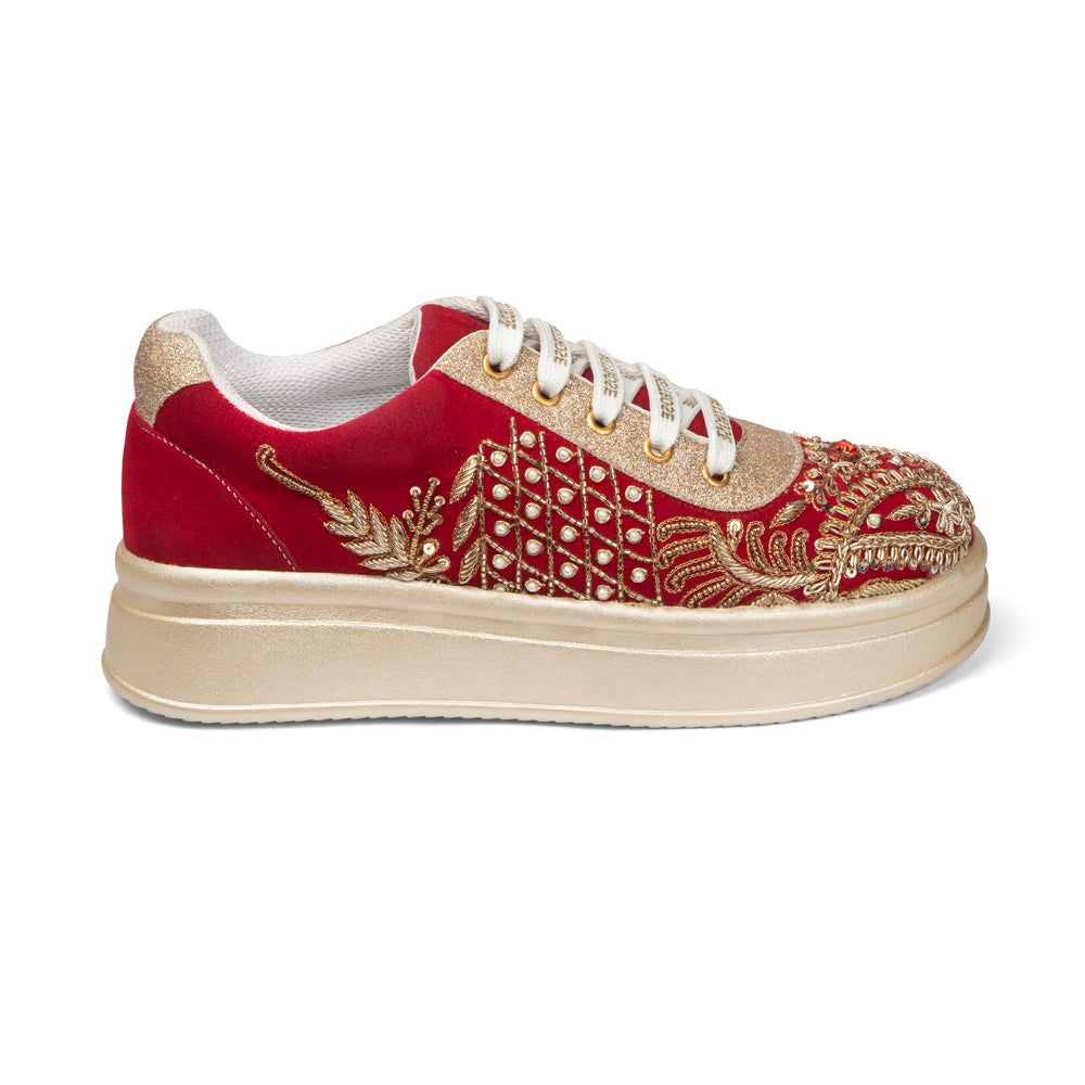 The Sorelle Luxury Crimson Crown Embellished Trainer