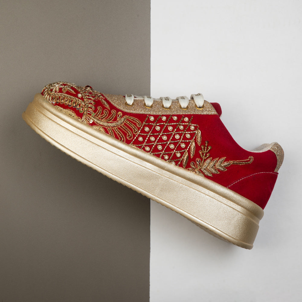 The Sorelle Luxury Crimson Crown Embellished Trainer