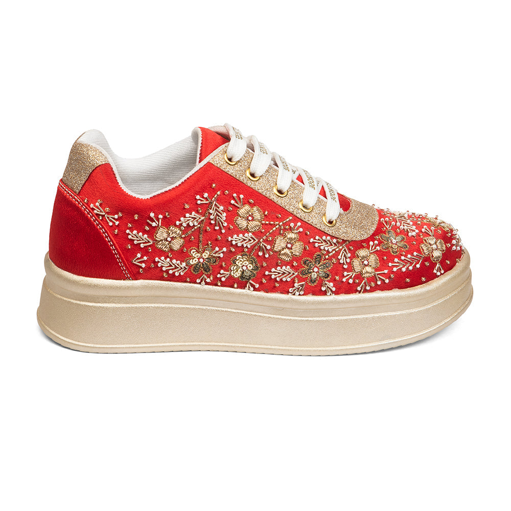 The Clarisse Luxury Crimson Royale Embellished Trainer
