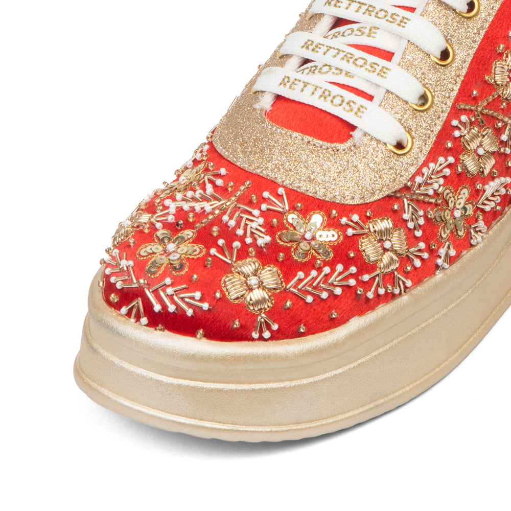 The Clarisse Luxury Crimson Royale Embellished Trainer