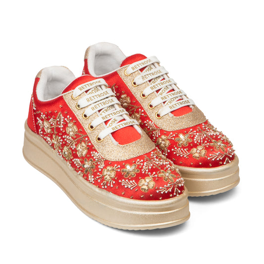 The Clarisse Luxury Crimson Royale Embellished Trainer
