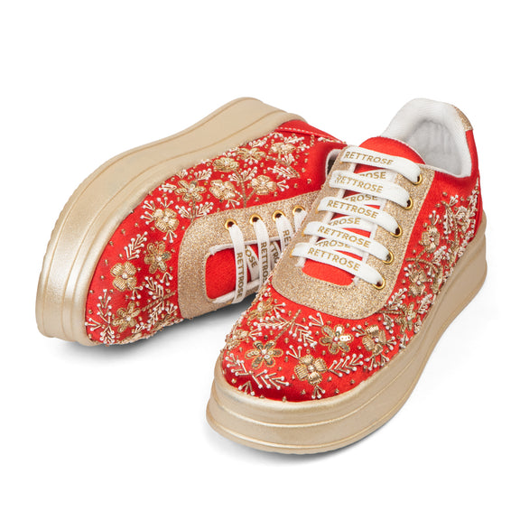 The Clarisse Luxury Crimson Royale Embellished Trainer