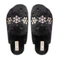 Kamila Black Women’s Luxury Slippers – Plush Handmade Faux Fur Slippers with Diamanté Embellishment