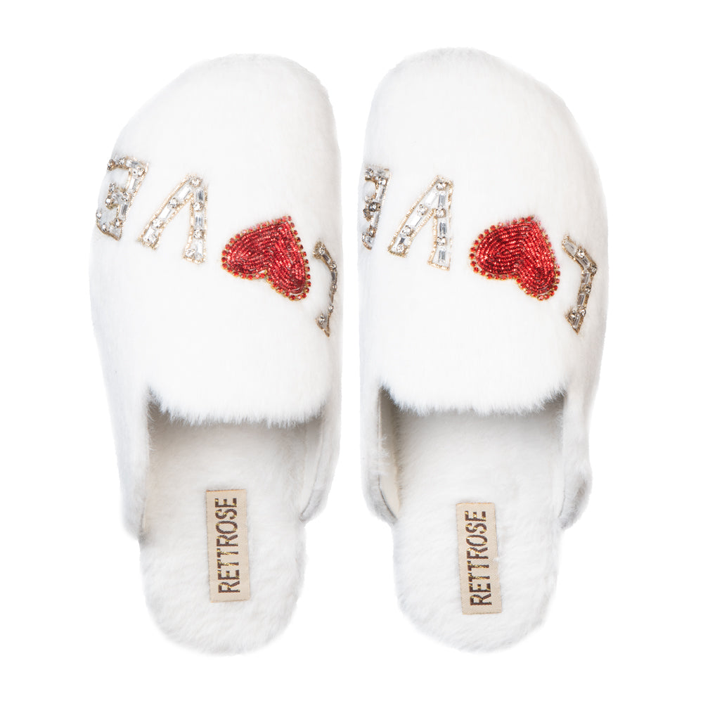Anastasia Cream Luxury Plush Diamanté Embellished Handmade Slipper