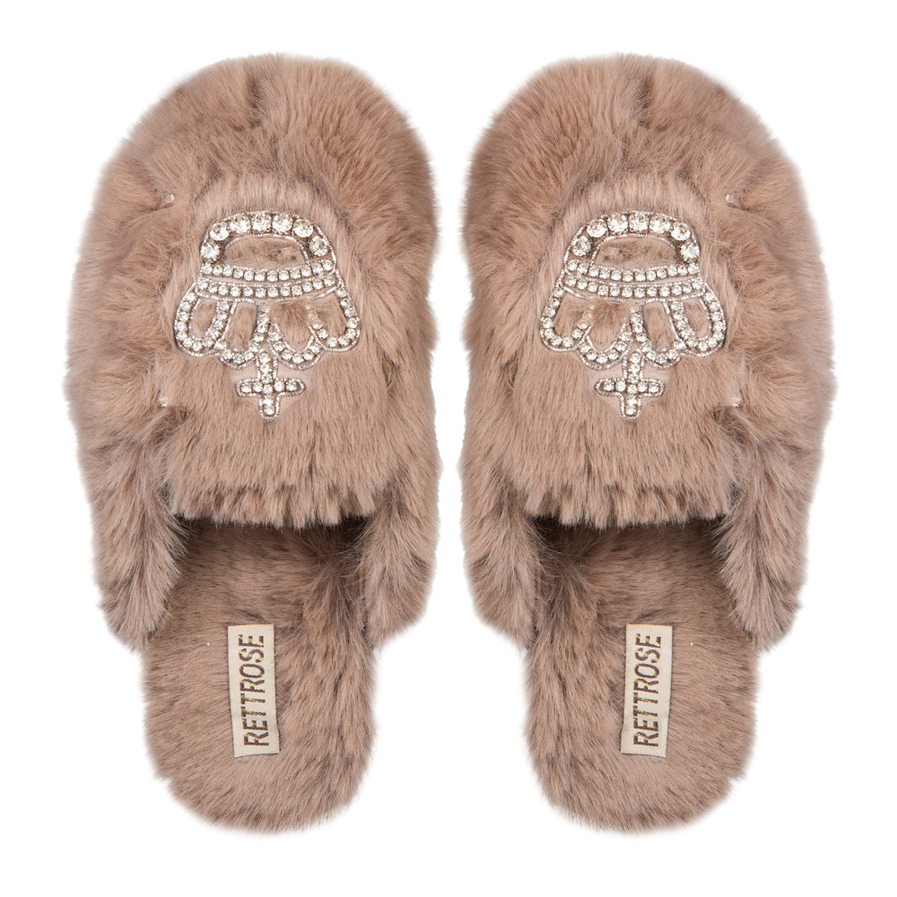 Finley Mink Luxury Plush Diamanté Embellished Handmade Slipper