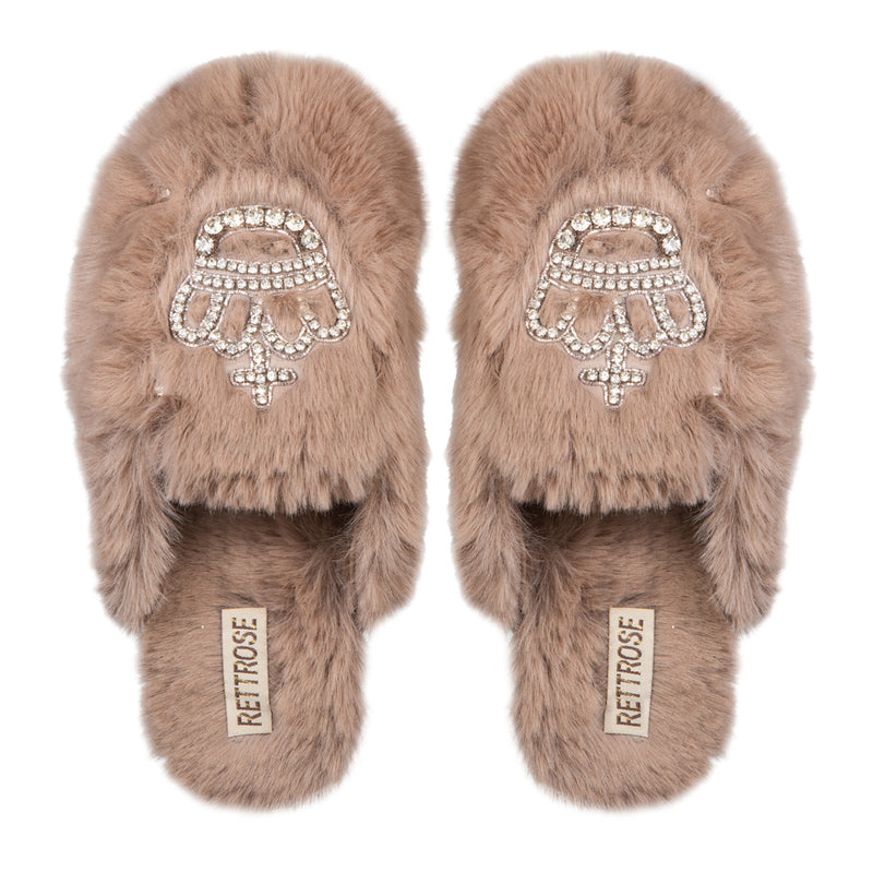Finley Mink Luxury Plush Diamanté Embellished Handmade Slipper