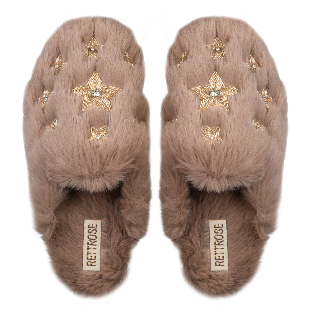 Saylor Mink Luxury Plush Diamanté Embellished Handmade Slipper