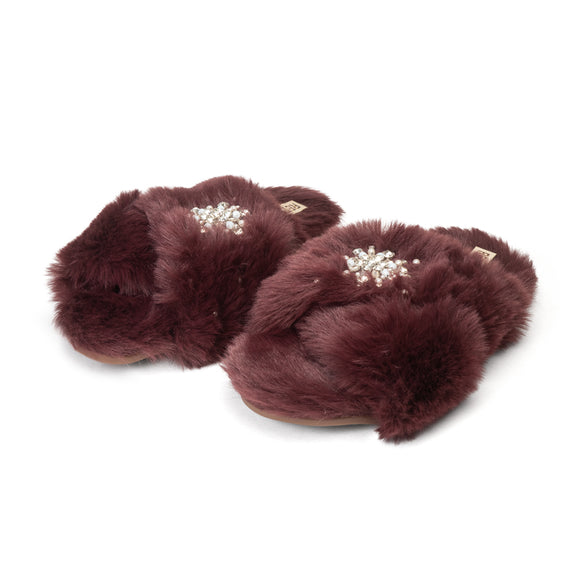 Alice Wine Luxury Plush Diamanté Embellished Handmade Slipper