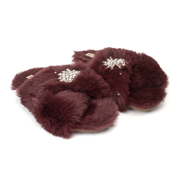 Alice Wine Luxury Plush Diamanté Embellished Handmade Slipper