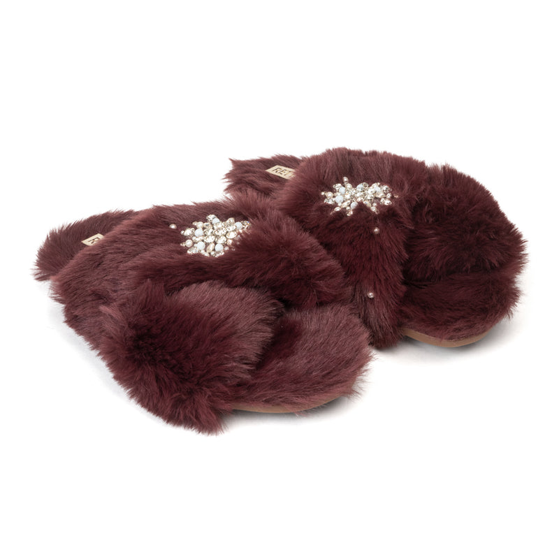 Alice Wine Luxury Plush Diamanté Embellished Handmade Slipper