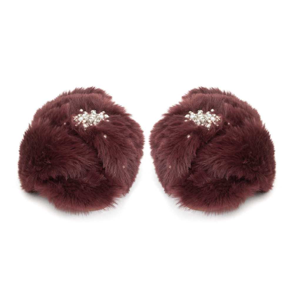 Alice Wine Luxury Plush Diamanté Embellished Handmade Slipper